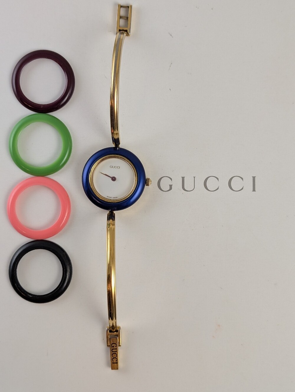 AUTHENTIC GUCCI 1100L BEZEL BANGLE WATCH w/5 Bezels/ PETITE/EXCELLENT